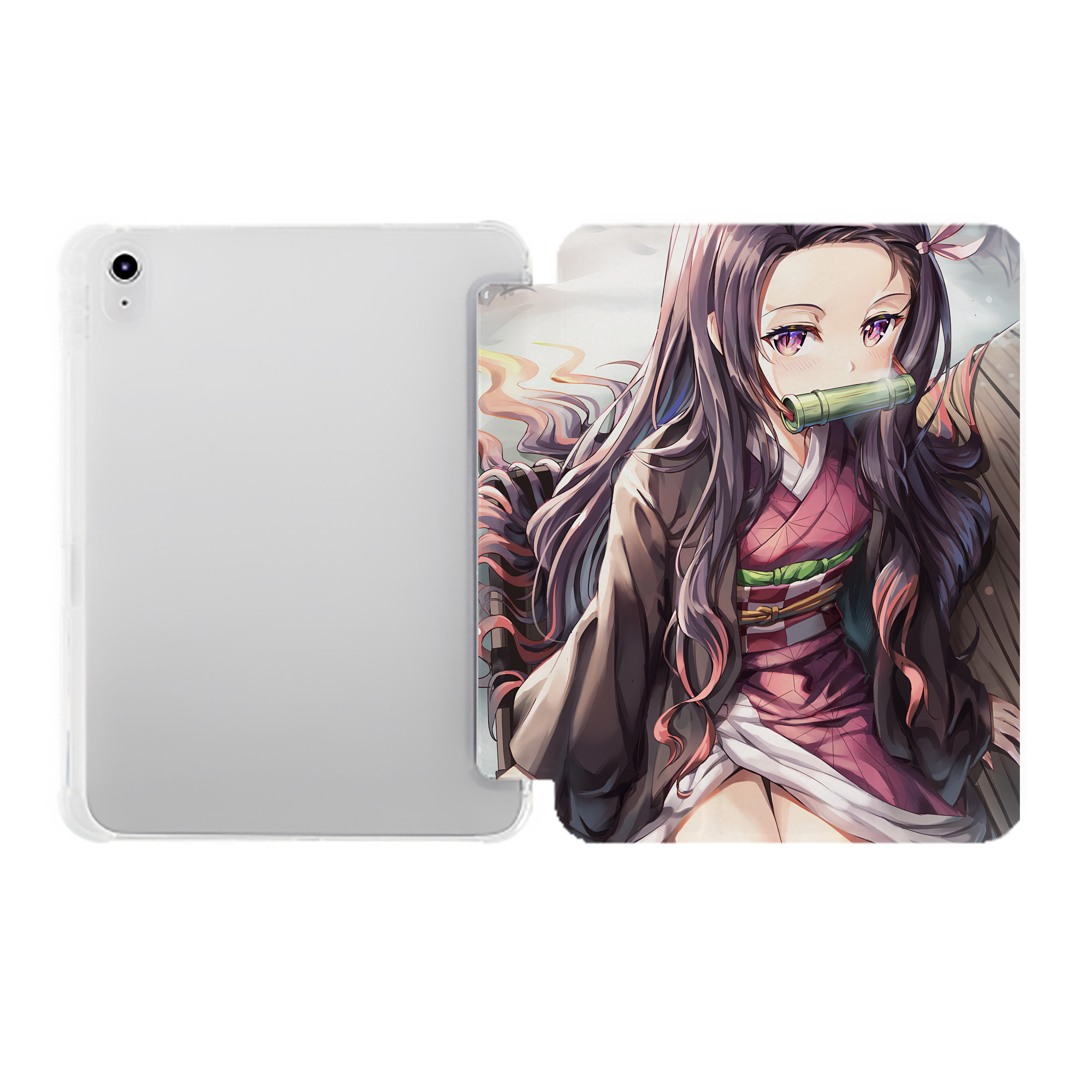 （画像用） 鬼滅の刃（きめつのやいば）竈門 禰󠄀豆子／かまど ねずこ Kamado Nezuko IPad ケース ペン収納付き 三つ折りスタンド PUレザー×シリコン 対応機種9.5/10.5/10.9インチ